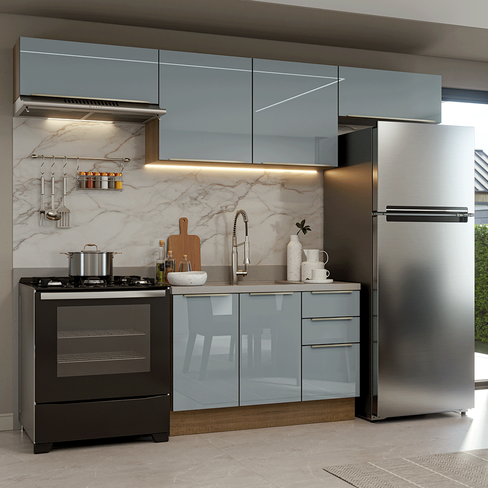 Combo Completo de Cocina 280 cm Marrón/Gris Lux Madesa 01