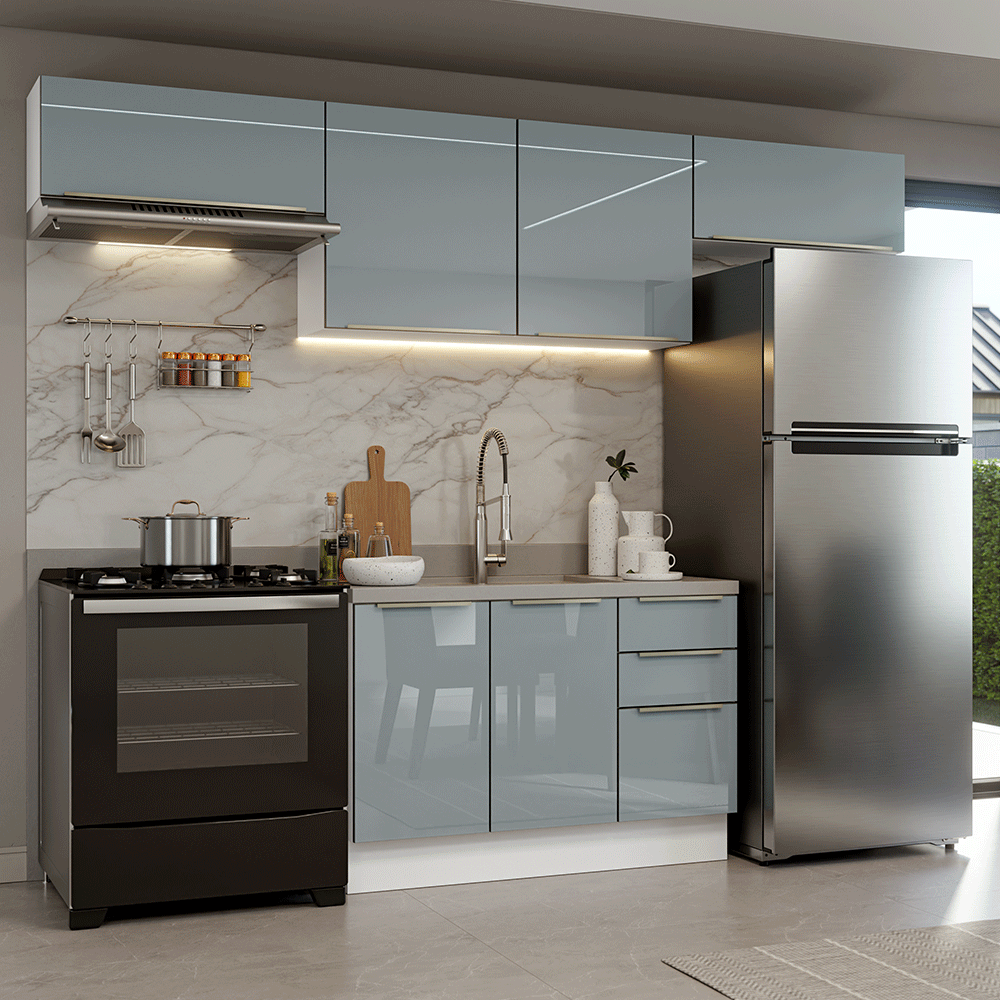 Combo Completo de Cocina 280 cm Blanco/Gris Lux Madesa 01