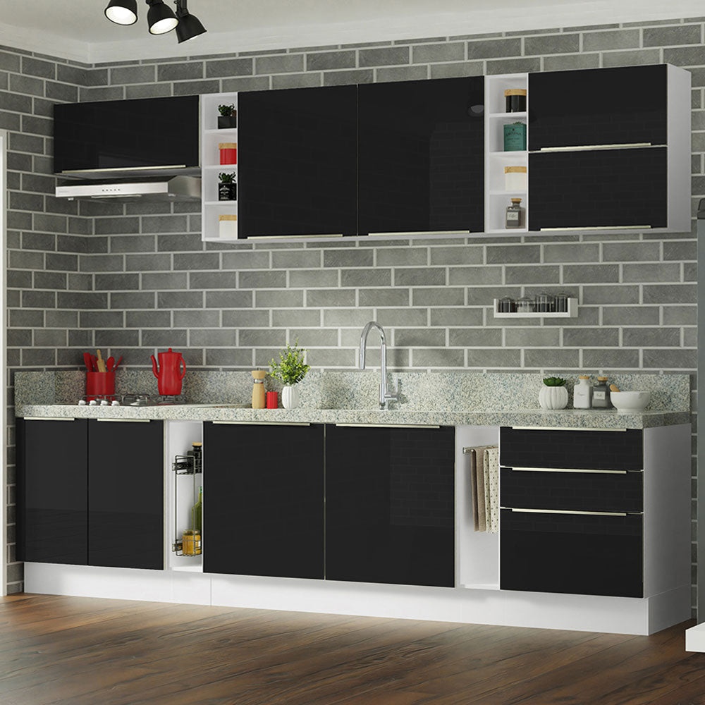 Combo completo de Cocina 300cm Blanco/Negro Lux da Sabrina Madesa