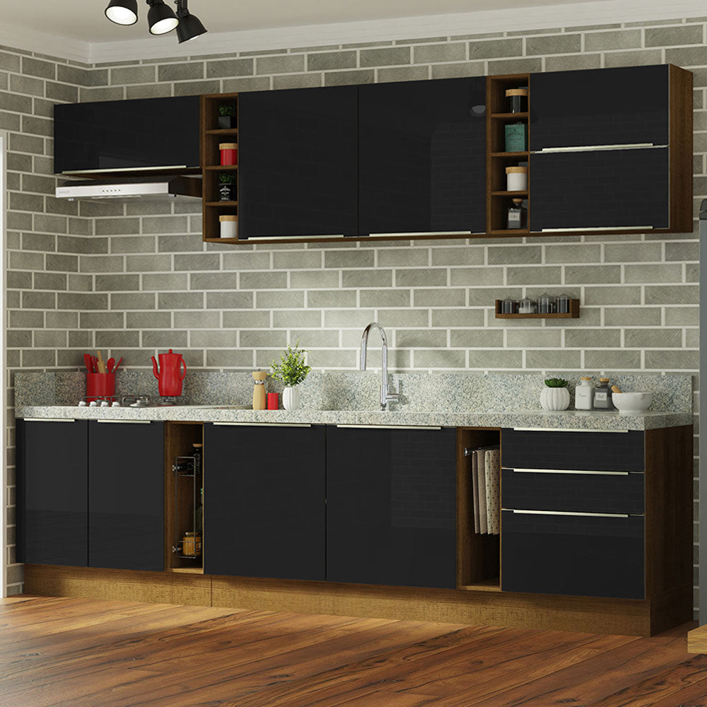 Combo completo de Cocina 300cm Marrón/Negro Lux da Sabrina Madesa