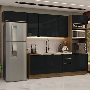 Combo completo de Cocina 310 cm 11 Puertas 3 Cajones Sin Mesada Marrón/Negro Lux Madesa