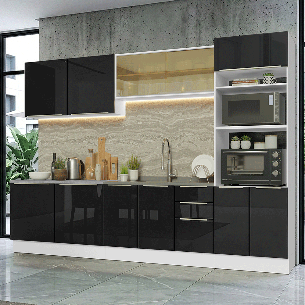 Combo completo de Cocina 310 x 60 cm Blanco/Negro Lux Madesa 04