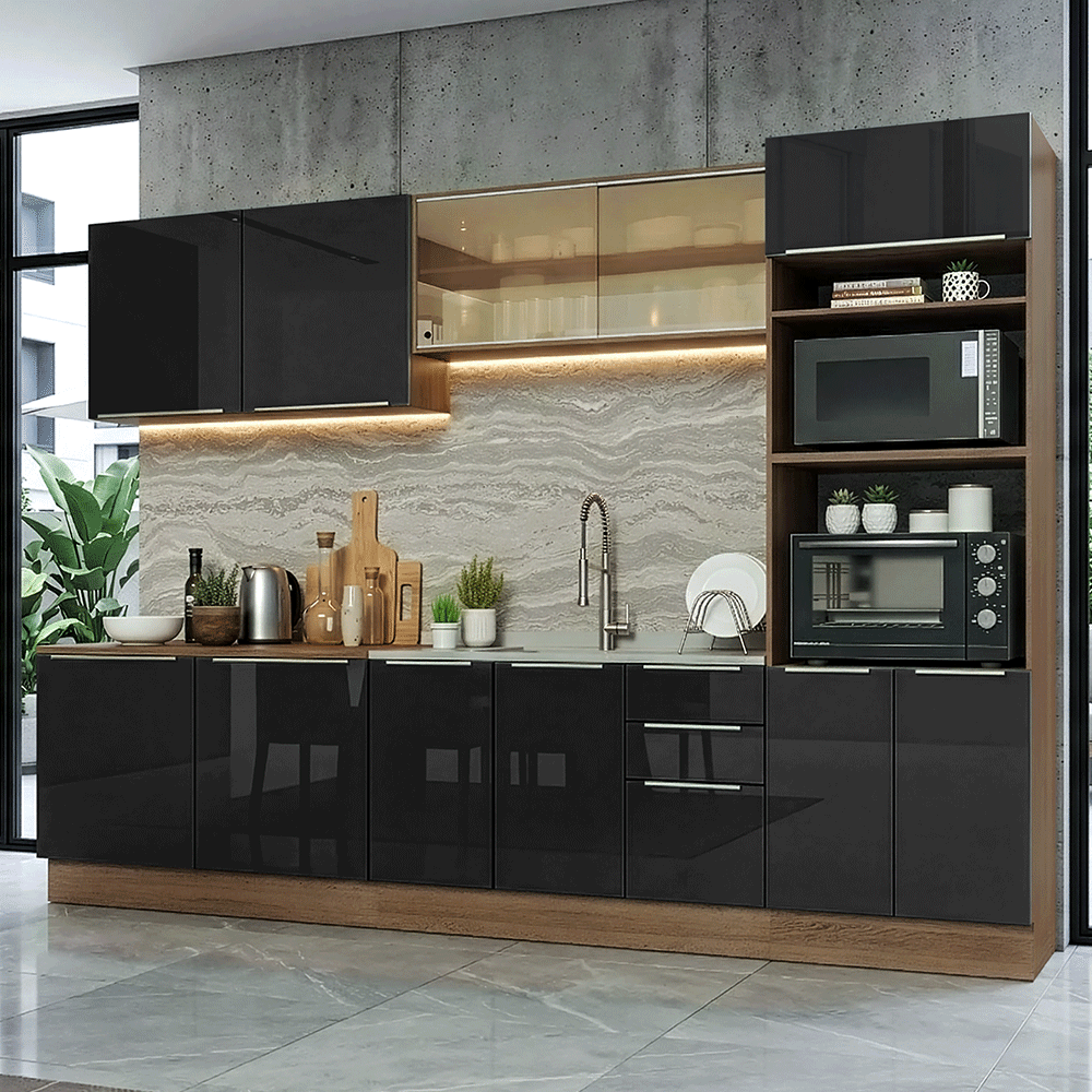 Combo completo de Cocina 310 x 60 cm Marrón/Negro Lux Madesa 04