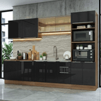 Combo completo de Cocina 310 cm 11 Puertas 3 Cajones Sin Mesada Marrón/Negro Lux Madesa