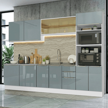 Combo completo de Cocina 310 cm 11 Puertas 3 Cajones Sin Mesada Blanco/Gris Lux Madesa 04