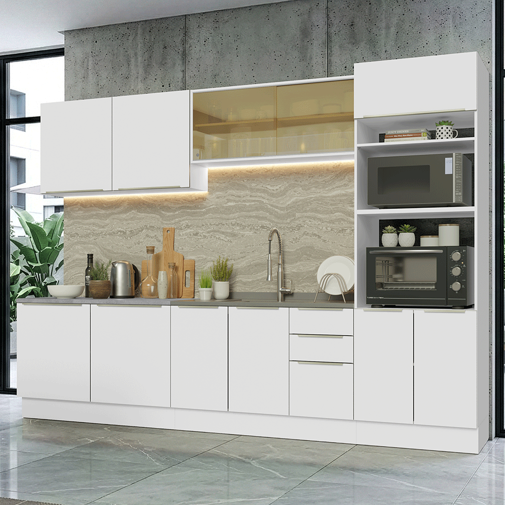 Combo completo de Cocina 310 x 60 cm Blanco/Blanco Aterciopelado Lux Madesa 04