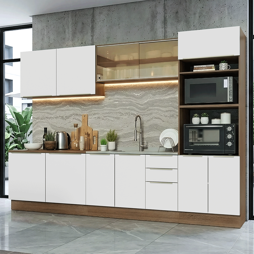 Combo completo de Cocina 310 x 60 cm Marrón/Blanco Aterciopelado Lux Madesa 04