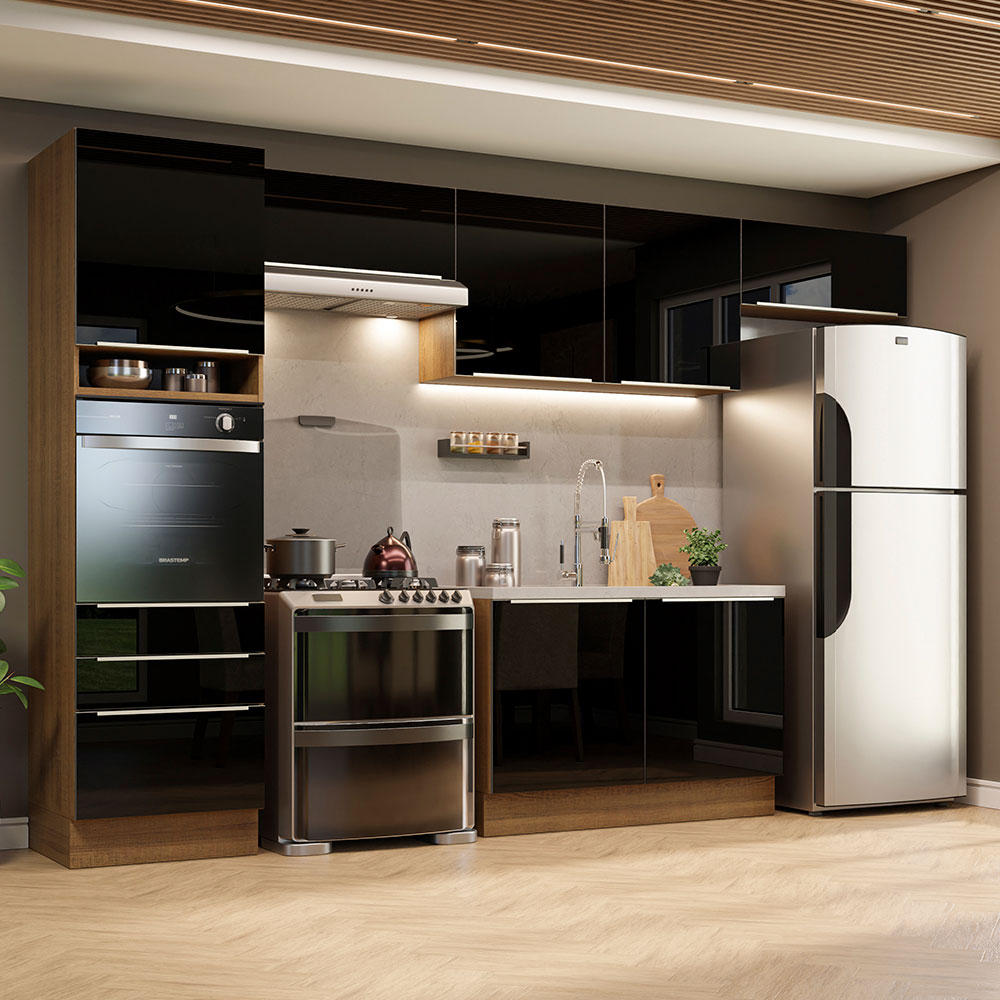 Combo completo de Cocina 340cm Marrón/Negro Lux Madesa 01