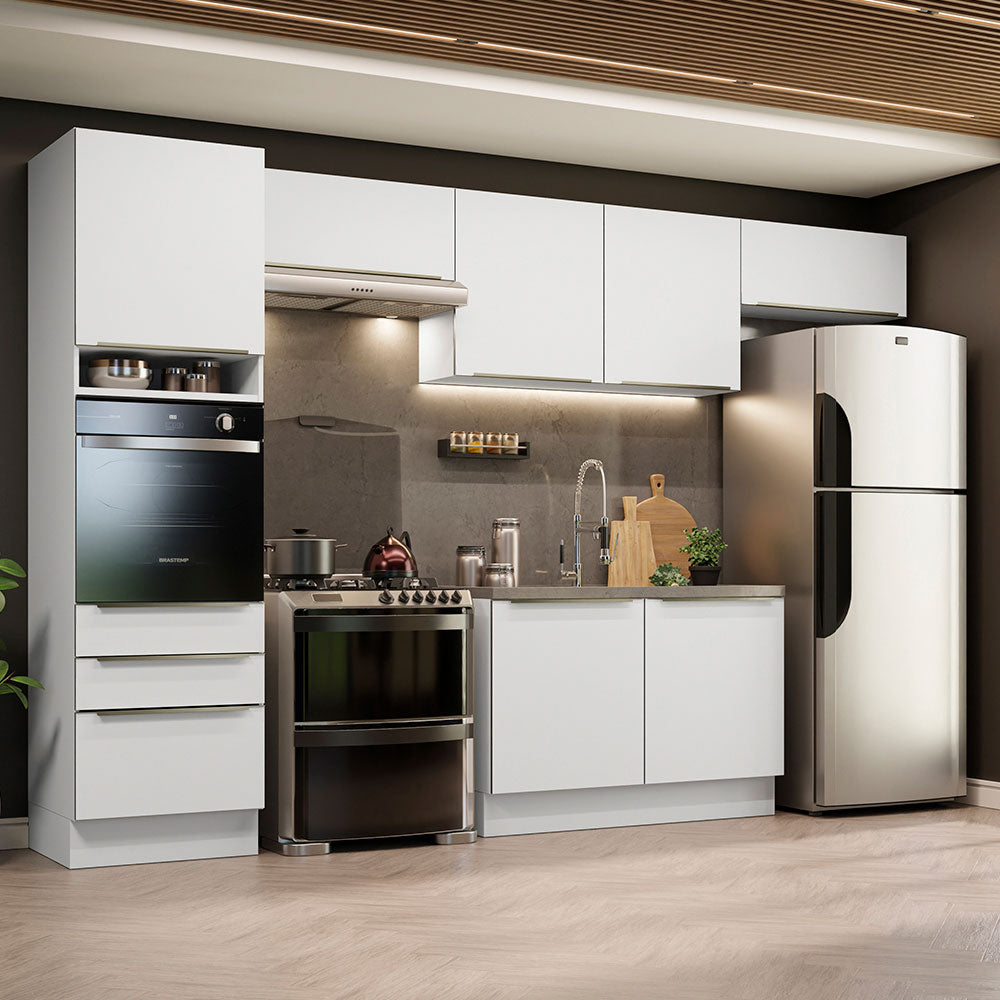 Combo Completo de Cocina 340 x 60 cm Blanco/Blanco Aterciopelado Lux Madesa 01
