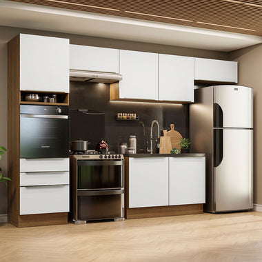 Combo completo de Cocina 340 cm 7 Puertas 3 Cajones Sin Mesada Marrón/Blanco Lux Madesa