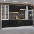 Combo completo de Cocina 340 cm con Cristalero 14 Puertas 3 Cajones Sin Mesada Blanco/Negro Lux Madesa