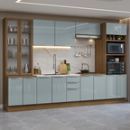 Combo completo de Cocina 340 cm con Cristalero 14 Puertas 3 Cajones Sin Mesada Marrón/Gris Lux Madesa
