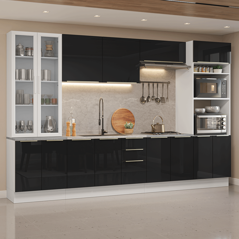 Combo completo de Cocina 340 cm Blanco/Negro Lux Madesa 03