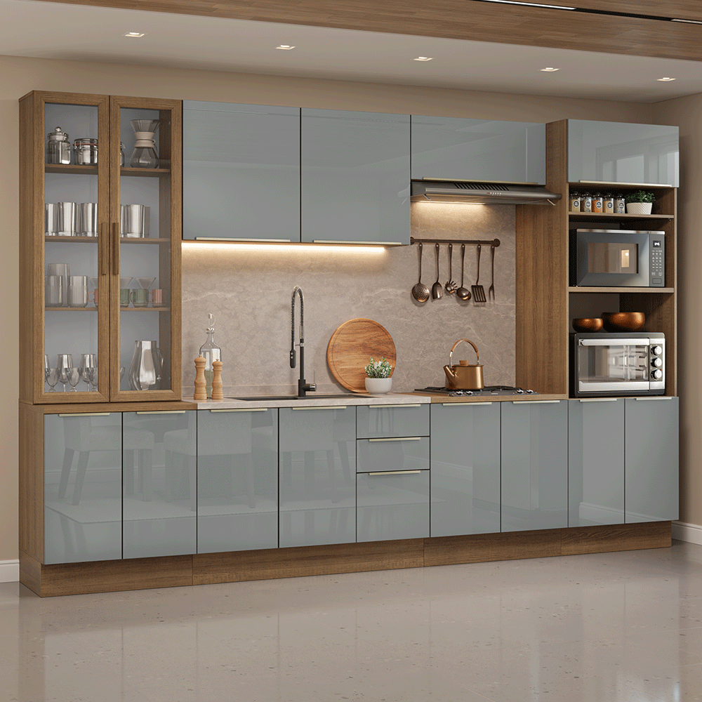 Combo completo de Cocina 340 cm Marrón/Gris Lux Madesa 03