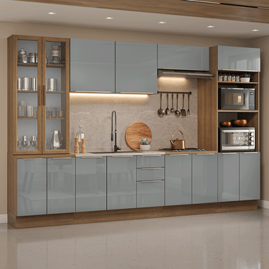Combo completo de Cocina 340 cm 14 Puertas 3 Cajones Sin Mesada Marrón/Gris Lux Madesa