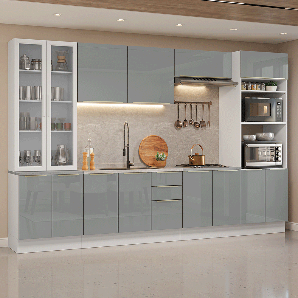 Combo completo de Cocina 340 cm Blanco/Gris Lux Madesa 03