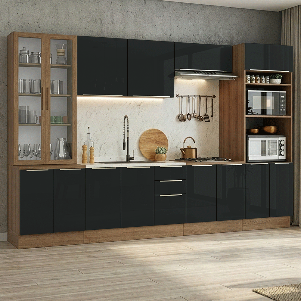 Combo completo de Cocina 340 x 60 cm Marrón/Negro Lux Madesa 04