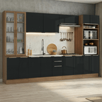 Combo completo de Cocina 340 cm 14 Puertas 3 Cajones Sin Mesada Marrón/Negro Lux Madesa
