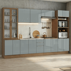 Combo completo de Cocina 340 cm 14 Puertas 3 Cajones Sin Mesada Marrón/Gris Lux Madesa