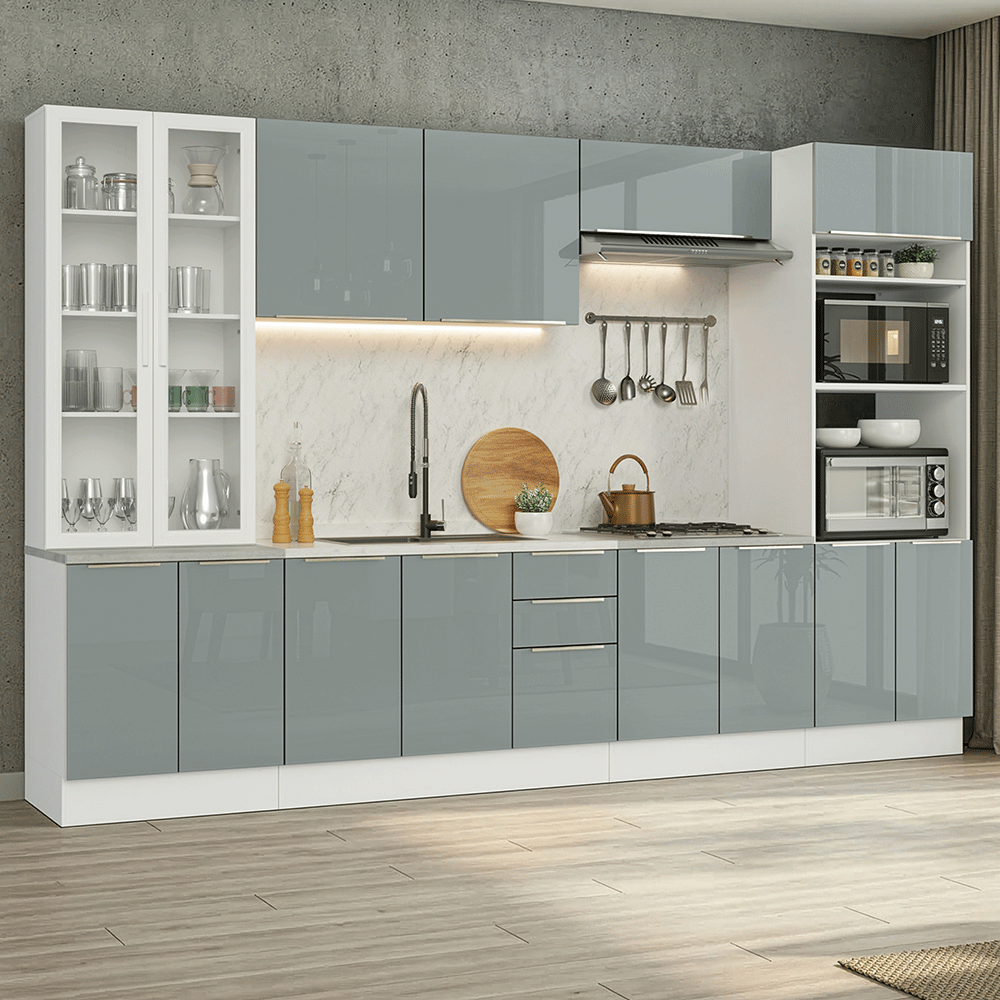 Combo completo de Cocina 340 x 60 cm Blanco/Gris Lux Madesa 04