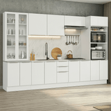 Combo completo de Cocina 340 x 60 cm Blanco/Blanco Aterciopelado Lux Madesa 04