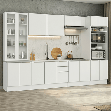 Combo completo de Cocina 340 cm 14 Puertas 3 Cajones Sin Mesada Blanco Lux Madesa