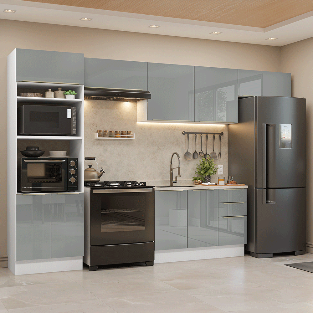 Combo completo de Cocina 350 cm Blanco/Gris Lux Madesa 01