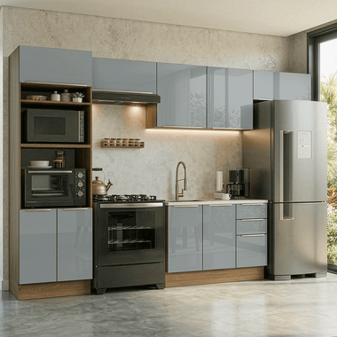 Combo completo de Cocina 350 cm 9 Puertas 3 Cajones Sin Mesada Marrón/Gris Lux Madesa