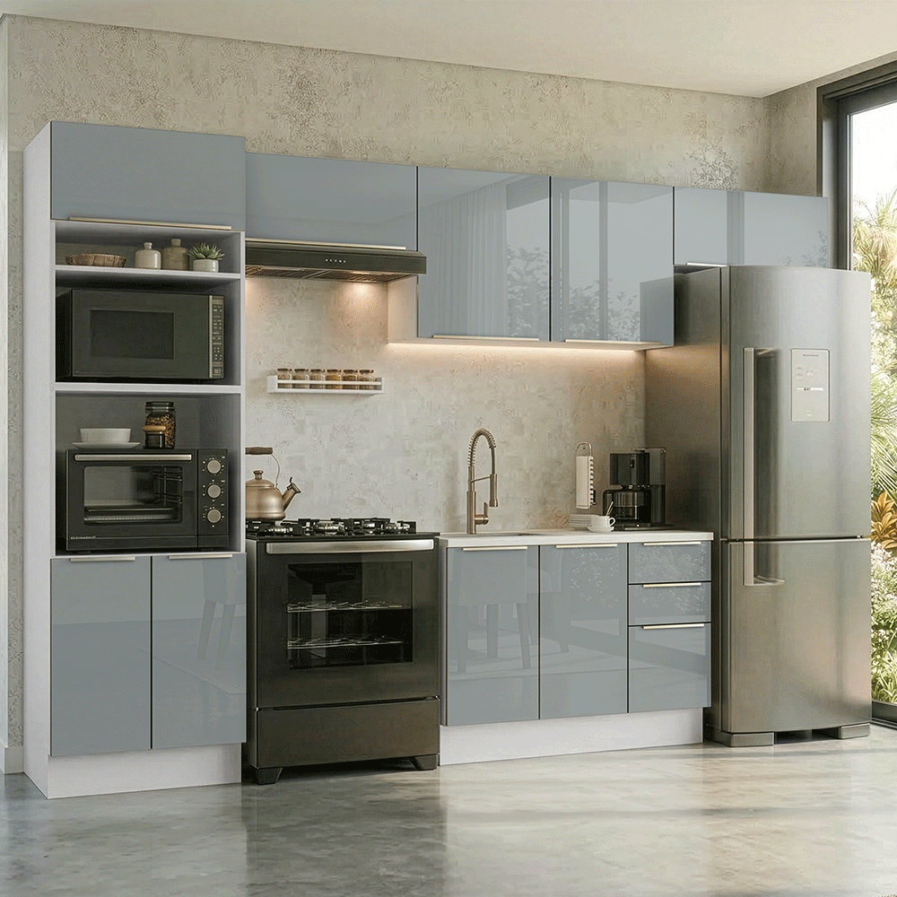 Combo completo de Cocina 350 x 60 cm Blanco/Gris Lux Madesa 02