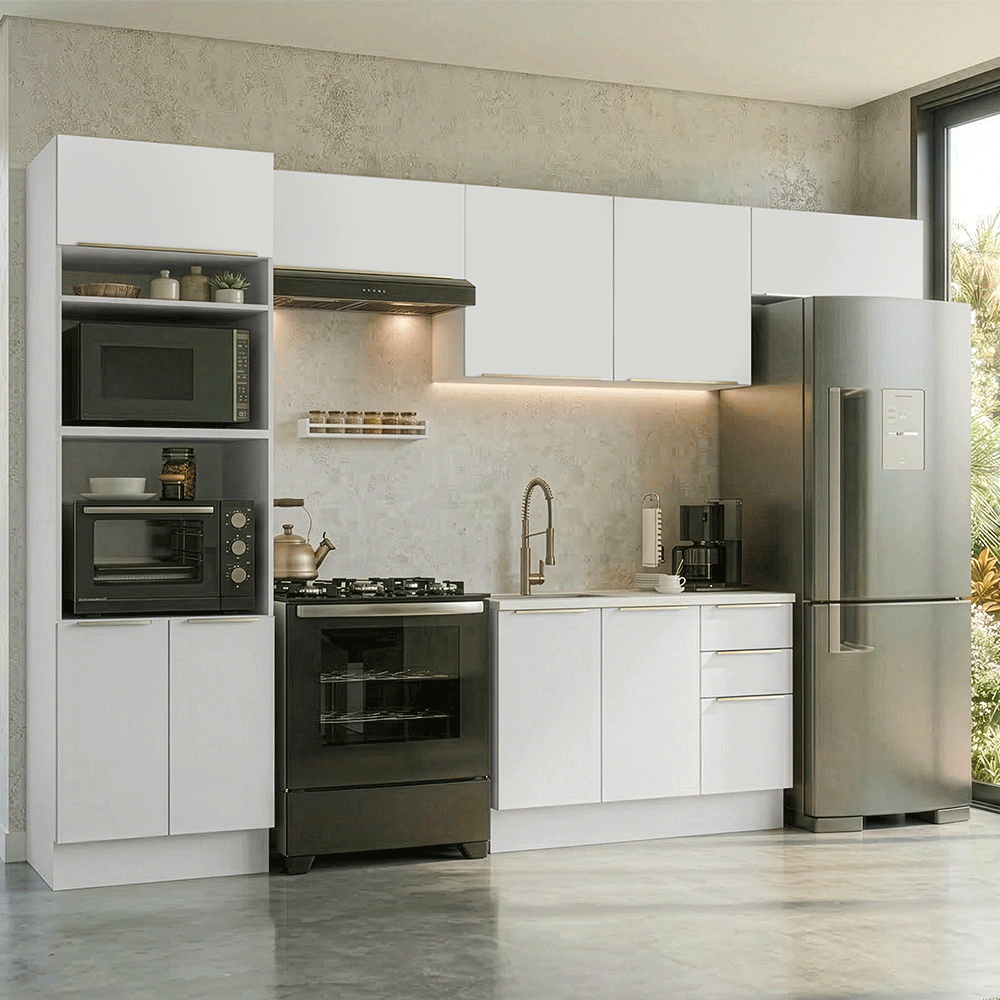 Combo completo de Cocina 350 x 60 cm Blanco/Blanco Aterciopelado Lux Madesa 02