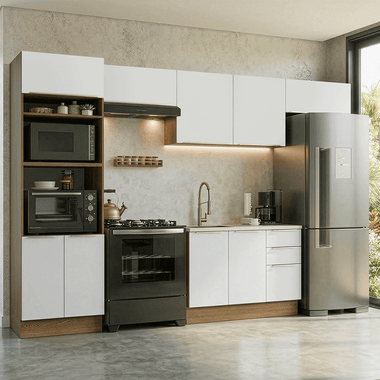 Combo completo de Cocina 350 cm 9 Puertas 3 Cajones Sin Mesada Marrón/Blanco Lux Madesa