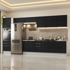 Combo completo de Cocina 400 cm 11 Puertas 6 Cajones Sin Mesada Blanco/Negro Lux Madesa 02