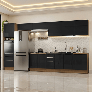 Combo completo de Cocina 400 cm 11 Puertas 6 Cajones Sin Mesada Marrón/Negro Lux Madesa