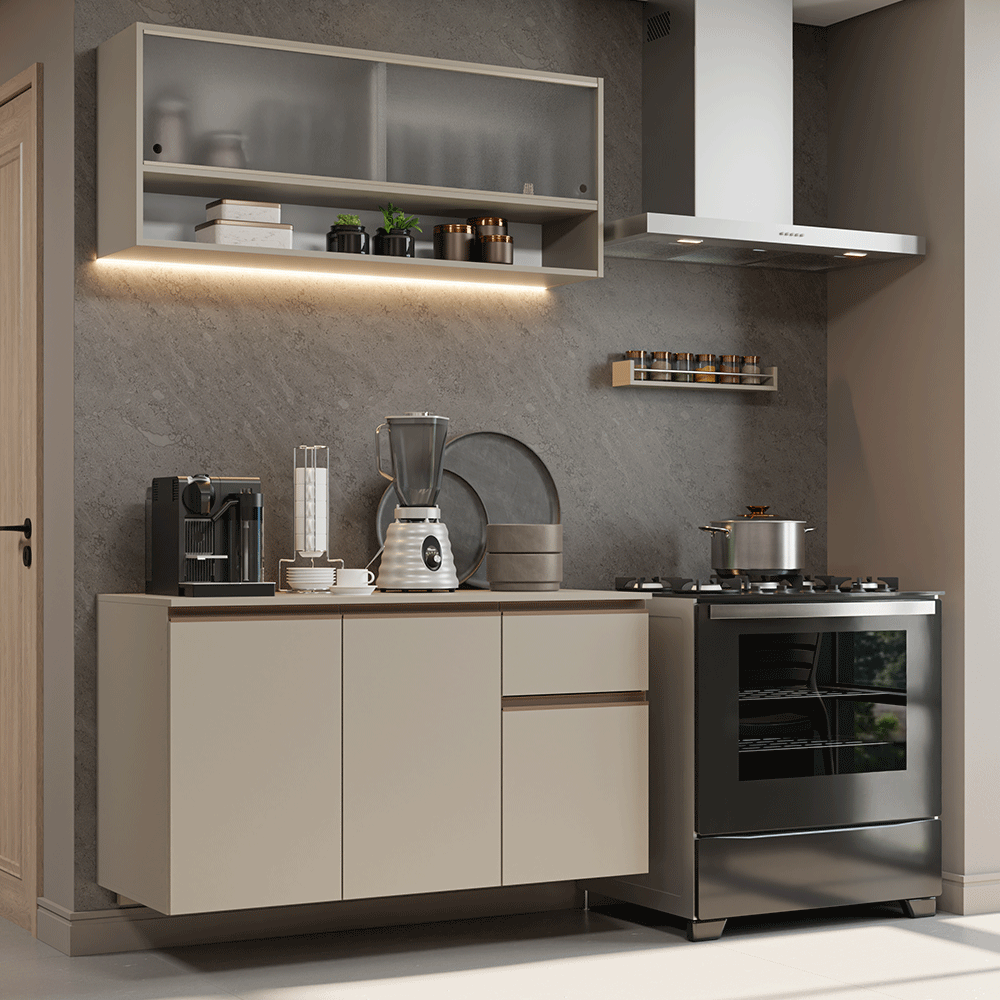 Cocina Compacta 120 cm Sin Patas Nice Crema 04