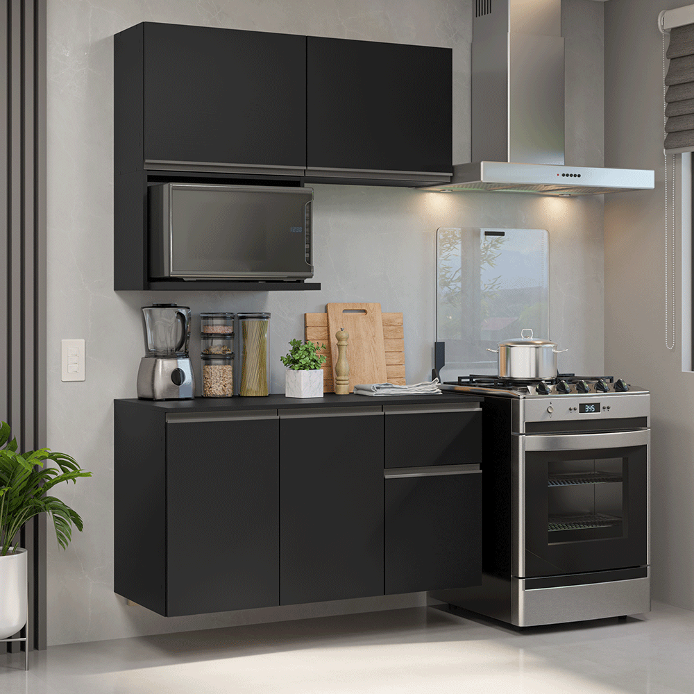 Cocina Compacta 120 cm Flotante Negro Nice Madesa 06