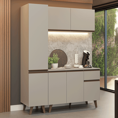 Cocina Compacta 160 cm 7 Puertas 1 Cajón Crema Nice Madesa