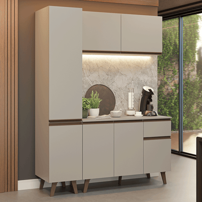 Cocina Compacta 160 cm 7 Puertas 1 Cajón Crema Nice Madesa