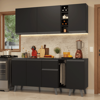 Cocina Compacta 180 cm 7 Puertas 1 Cajón Negro Nice Madesa