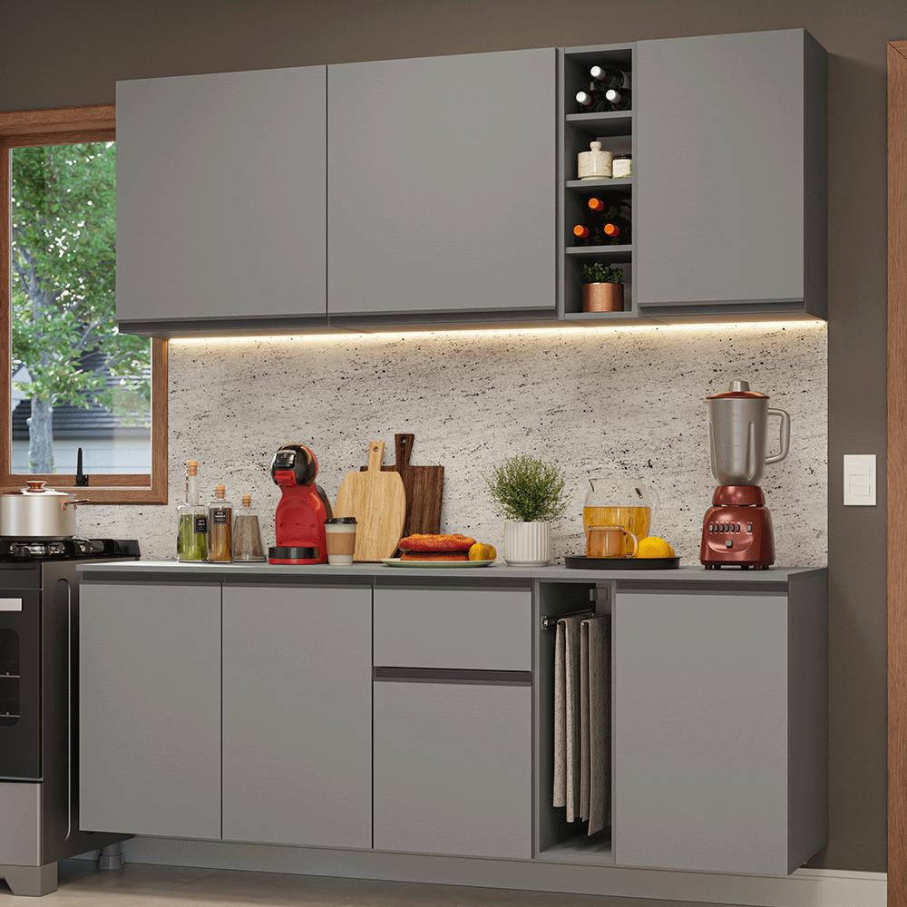 Cocina Compacta 180 cm Flotante Gris Nice Madesa 04