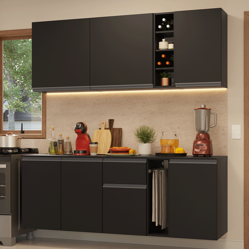 Cocina Compacta 180 cm Flotante Negro Nice Madesa 04