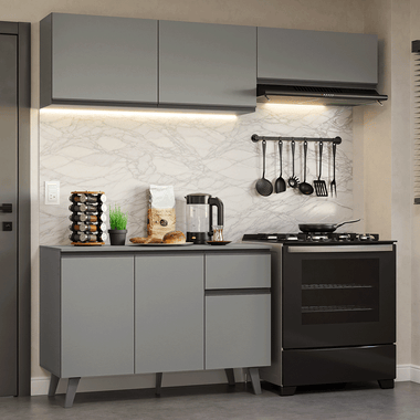 Cocina Compacta 200 cm 6 Puertas 1 Cajón Gris Nice Madesa