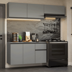 Combo completo de Cocina Flotante Nice 200 cm 5 Puertas (Con Mesada) Gris 04 Madesa