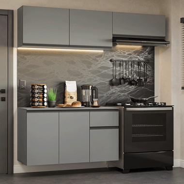 Cocina Compacta 200 cm 6 Puertas 1 Cajón Flotante Gris Nice Madesa
