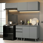 Cocina Compacta 200 cm 5 Puertas 3 Cajones Gris Nice Madesa
