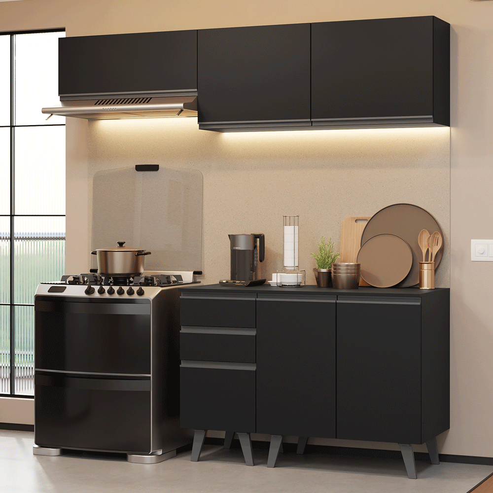 Cocina Compacta 200 cm Negro Nice Madesa 06