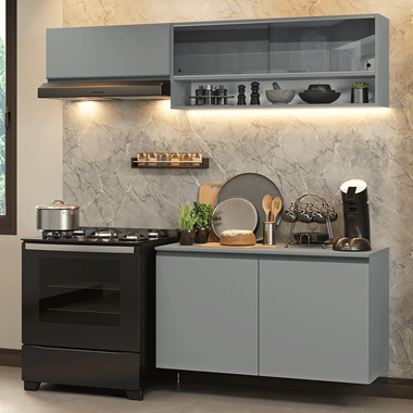 Cocina Compacta 200 cm 5 Puertas Flotante Gris Nice Madesa