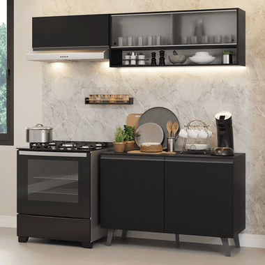 Cocina Compacta 200 cm 5 Puertas con Patas Negro Nice Madesa 09