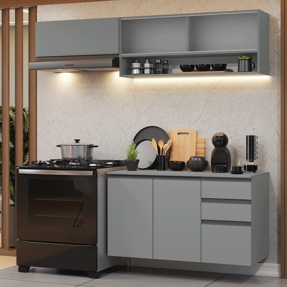 Combo de Cocina Flotante 200cm Gris Nice Madesa 11
