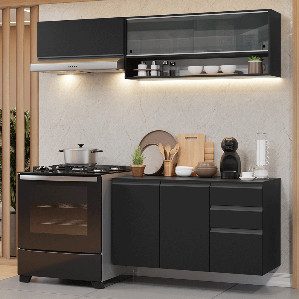 Cocina Compacta 200 cm Flotante Negro Nice Madesa 12
