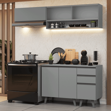 Cocina Compacta 200 cm 5 Puertas 3 Cajones Gris Nice Madesa